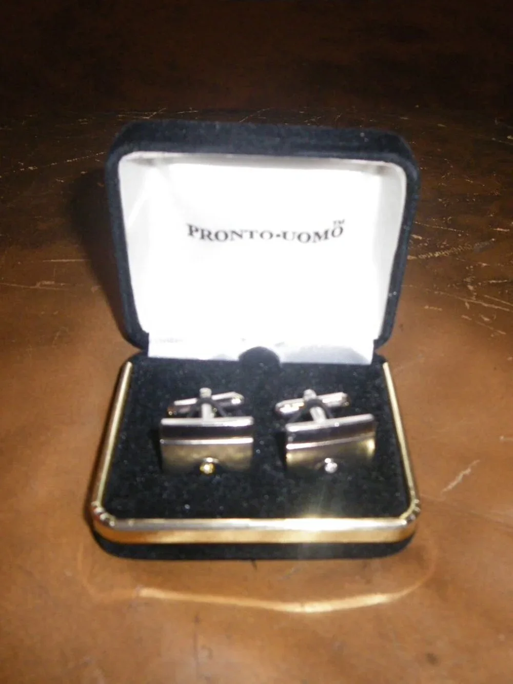 Pronto Uomo Silver Tone & CZ Modern Sleek Cufflinks New in Box